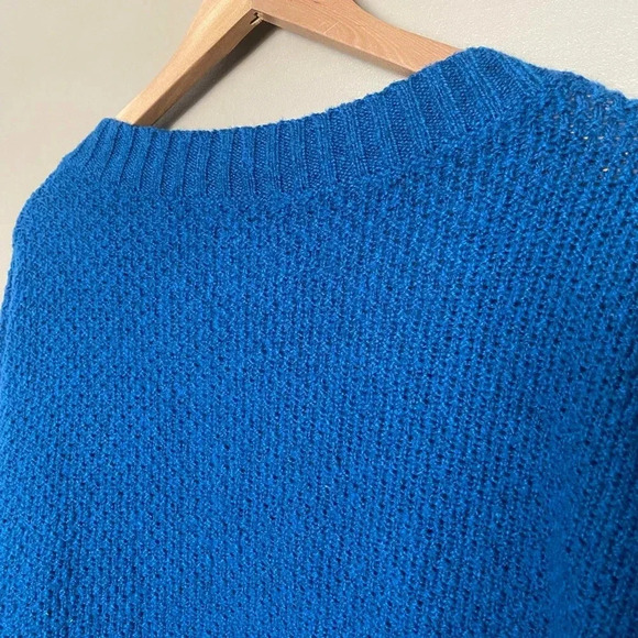 Abercrombie & Fitch Bright Blue V-Neck soft Cable Knit Sweater sz L Y2K EUC - Picture 5 of 16